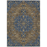 3' X 5' Navy Blue And Brown Floral Medallion Washable Indoor Outdoor Area Rug