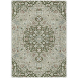 3' X 5' Olive Green And Sage Floral Medallion Washable Indoor Outdoor Area Rug