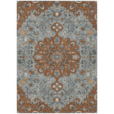 3' X 5' Orange And Gray Floral Medallion Washable Indoor Outdoor Area Rug
