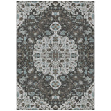 5' X 8' Silver And Charcoal Floral Medallion Washable Indoor Outdoor Area Rug