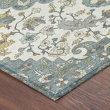 3' X 5' Teal Blue And Ivory Floral Medallion Washable Indoor Outdoor Area Rug