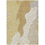 8' X 10' Gold And Wheat Abstract Washable Indoor Outdoor Area Rug