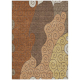 3' X 5' Orange And Brown Abstract Washable Indoor Outdoor Area Rug