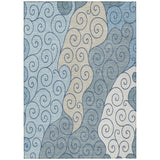 3' X 5' Sky Blue And Denim Blue Abstract Washable Indoor Outdoor Area Rug