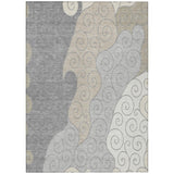 5' X 8' Silver And Beige Abstract Washable Indoor Outdoor Area Rug