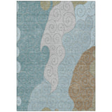 3' X 5' Teal Blue And Aqua Abstract Washable Indoor Outdoor Area Rug