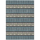 5' X 8' Aqua And Charcoal Striped Washable Indoor Outdoor Area Rug