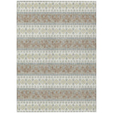 3' X 5' Ivory And Beige Striped Washable Indoor Outdoor Area Rug