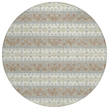 8' Ivory And Beige Round Striped Washable Indoor Outdoor Area Rug