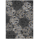 5' X 8' Black And Gray Floral Washable Indoor Outdoor Area Rug