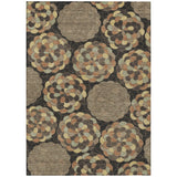 3' X 5' Brown And Beige Floral Washable Indoor Outdoor Area Rug