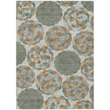 3' X 5' Green And Silver Floral Washable Indoor Outdoor Area Rug