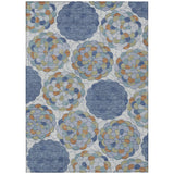 3' X 5' Denim Blue And Silver Floral Washable Indoor Outdoor Area Rug