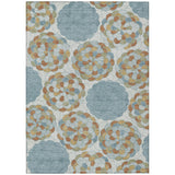 5' X 8' Sky Blue And Orange Floral Washable Indoor Outdoor Area Rug