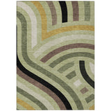 5' X 8' Green And Olive Green Abstract Washable Indoor Outdoor Area Rug