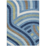 5' X 8' Denim Blue And Navy Blue Abstract Washable Indoor Outdoor Area Rug