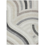 3' X 5' Linen And Ivory Abstract Washable Indoor Outdoor Area Rug