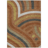 5' X 8' Orange And Gold Abstract Washable Indoor Outdoor Area Rug