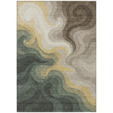 5' X 8' Green And Beige Abstract Washable Indoor Outdoor Area Rug