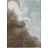 3' X 5' Chocolate And Sky Blue Abstract Washable Indoor Outdoor Area Rug
