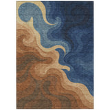 3' X 5' Orange And Navy Blue Abstract Washable Indoor Outdoor Area Rug