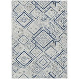 3' X 5' Ivory And Navy Blue Geometric Washable Indoor Outdoor Area Rug