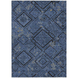 3' X 5' Navy Blue And Blue Geometric Washable Indoor Outdoor Area Rug