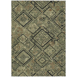 3' X 5' Olive Green And Green Geometric Washable Indoor Outdoor Area Rug