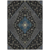 3' X 5' Black And Navy Blue Geometric Washable Indoor Outdoor Area Rug
