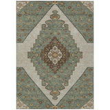 3' X 5' Green And Taupe Geometric Washable Indoor Outdoor Area Rug