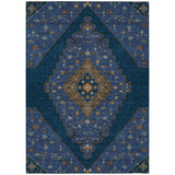 3' X 5' Navy Blue And Teal Blue Geometric Washable Indoor Outdoor Area Rug