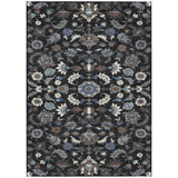 3' X 5' Black And Charcoal Floral Medallion Washable Indoor Outdoor Area Rug