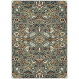 3' X 5' Green And Charcoal Floral Medallion Washable Indoor Outdoor Area Rug