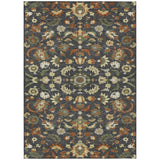 5' X 8' Charcoal And Black Floral Medallion Washable Indoor Outdoor Area Rug