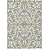 5' X 8' Ivory And Wheat Floral Medallion Washable Indoor Outdoor Area Rug