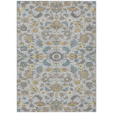 5' X 8' Silver And Gray Floral Medallion Washable Indoor Outdoor Area Rug