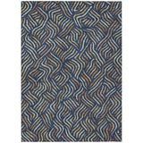 5' X 8' Navy Blue And Orange Abstract Washable Indoor Outdoor Area Rug