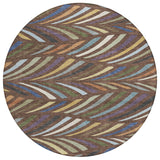8' Brown And Plum Round Abstract Washable Indoor Outdoor Area Rug