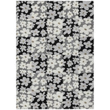 3' X 5' Black And Gray Floral Washable Indoor Outdoor Area Rug