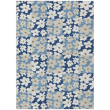 3' X 5' Blue And Navy Blue Floral Washable Indoor Outdoor Area Rug