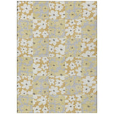 8' X 10' Gold And Ivory Floral Washable Indoor Outdoor Area Rug