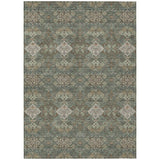5' X 8' Green And Taupe Geometric Washable Indoor Outdoor Area Rug