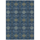 3' X 5' Navy Blue And Gold Geometric Washable Indoor Outdoor Area Rug