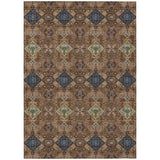 3' X 5' Orange And Navy Blue Geometric Washable Indoor Outdoor Area Rug