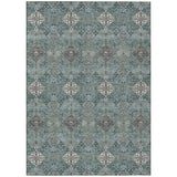 3' X 5' Teal Blue And Ivory Geometric Washable Indoor Outdoor Area Rug