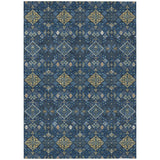 3' X 5' Navy Blue And Gold Geometric Washable Indoor Outdoor Area Rug