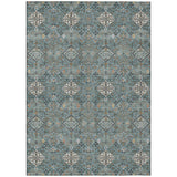 5' X 8' Teal Blue And Ivory Geometric Washable Indoor Outdoor Area Rug