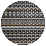 8' Black And Charcoal Round Damask Washable Indoor Outdoor Area Rug
