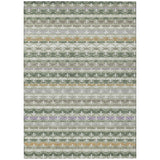 3' X 5' Green And Silver Damask Washable Indoor Outdoor Area Rug