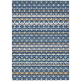 3' X 5' Navy Blue And Blue Damask Washable Indoor Outdoor Area Rug